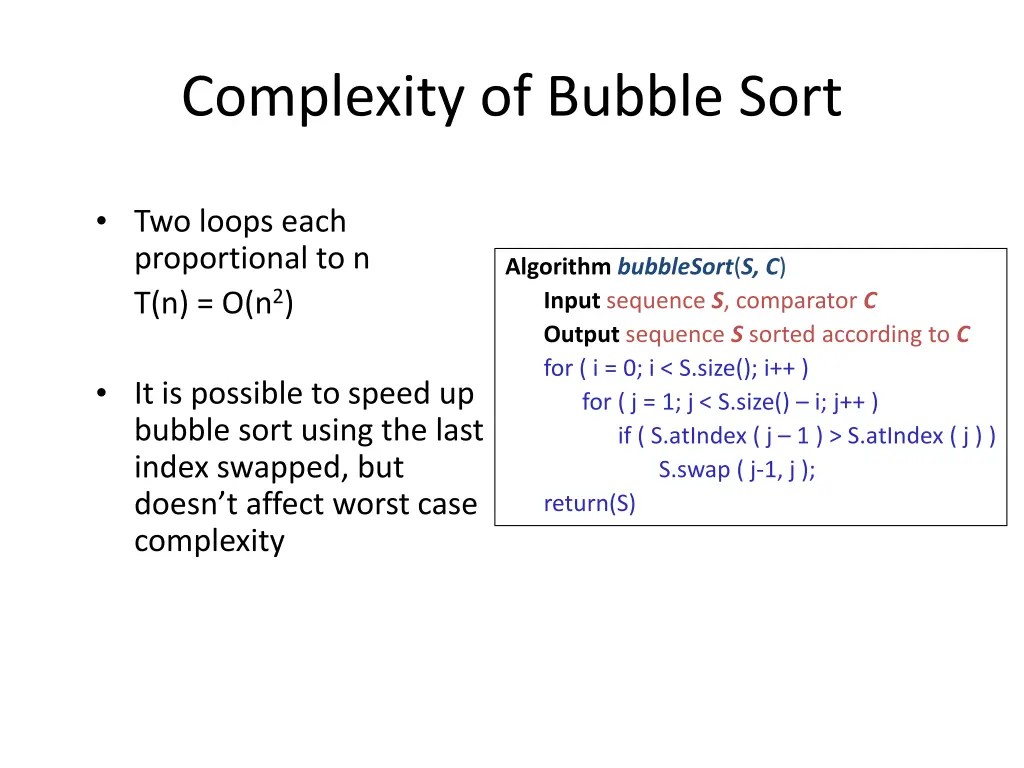 complexity of bubble sort