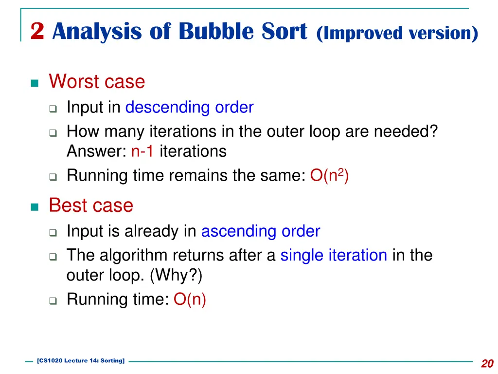 2 analysis of bubble sort improved version