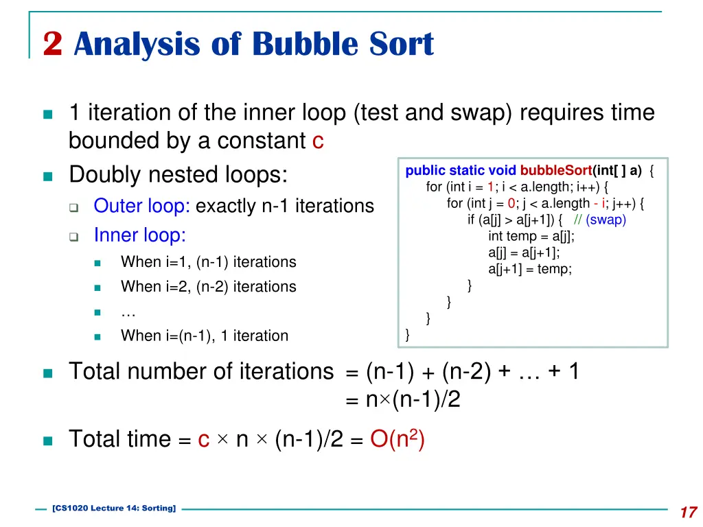 2 analysis of bubble sort