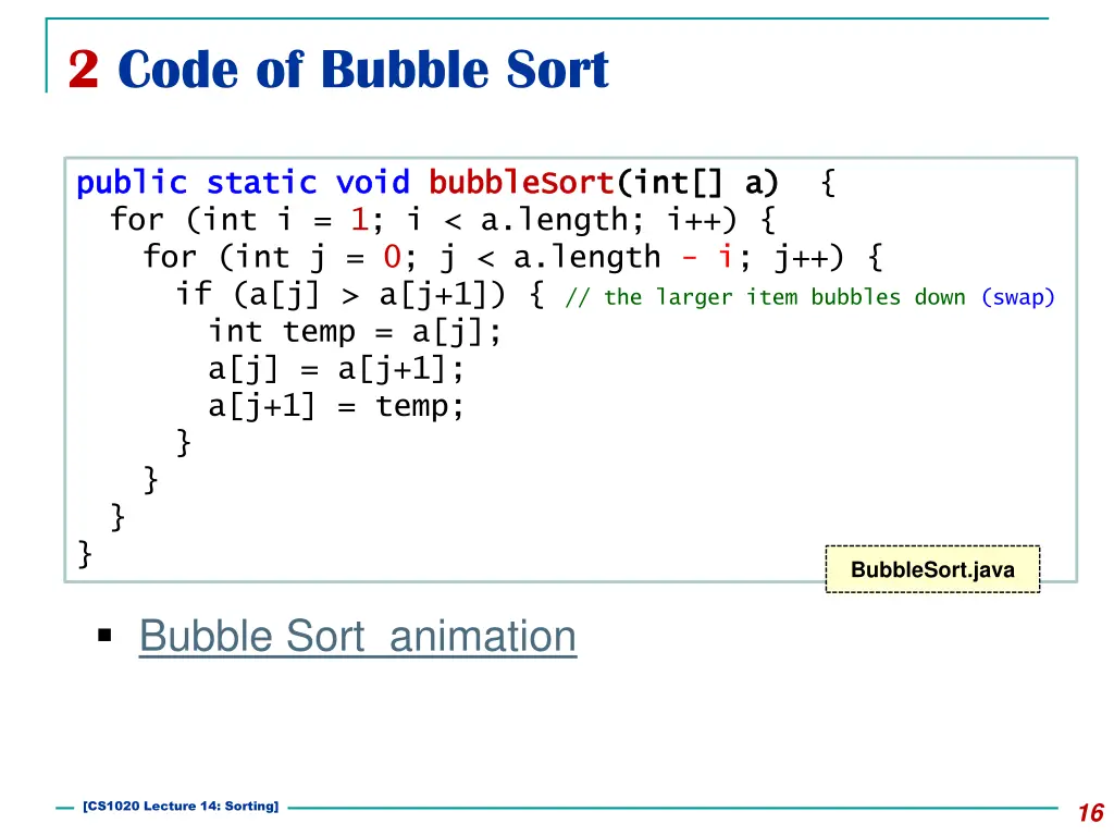 2 code of bubble sort