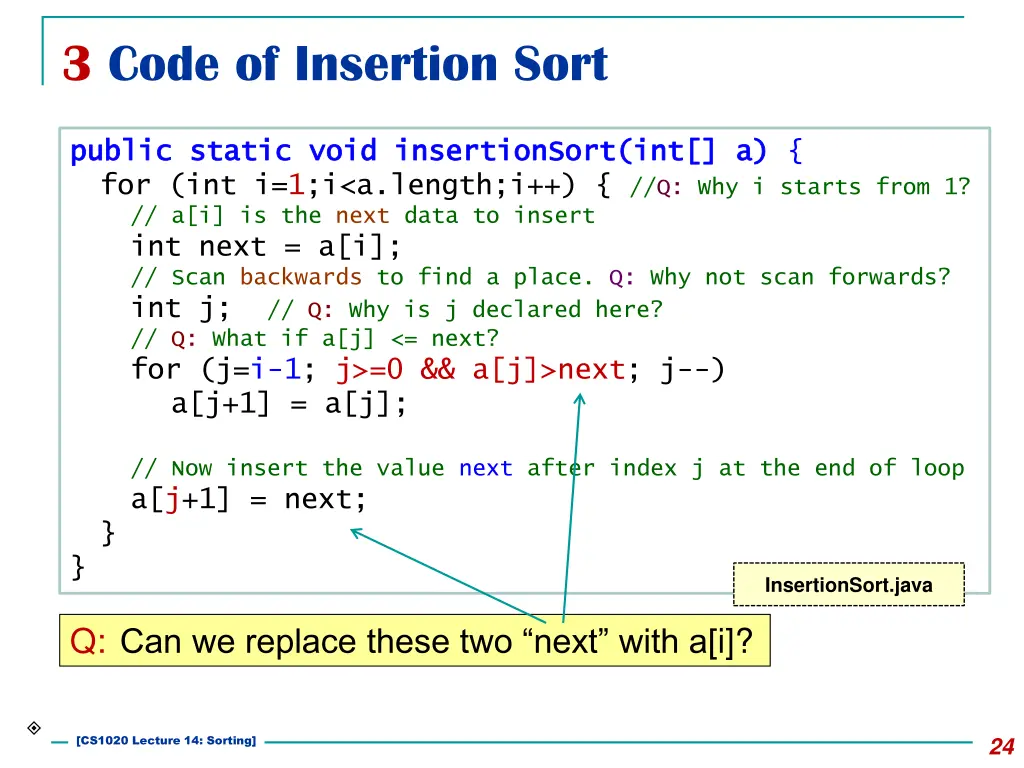 3 code of insertion sort