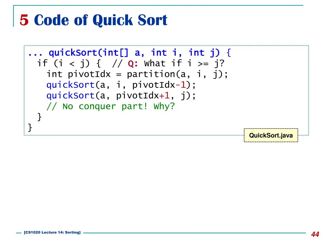 5 code of quick sort