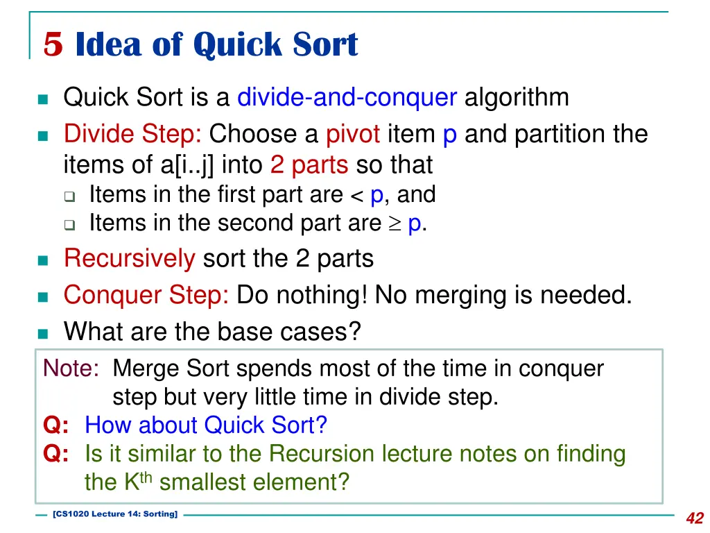 5 idea of quick sort