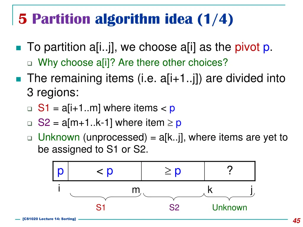 5 partition algorithm idea 1 4