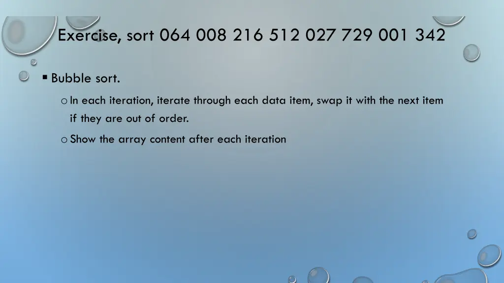 exercise sort 064 008 216 512 027 729 001 342 1