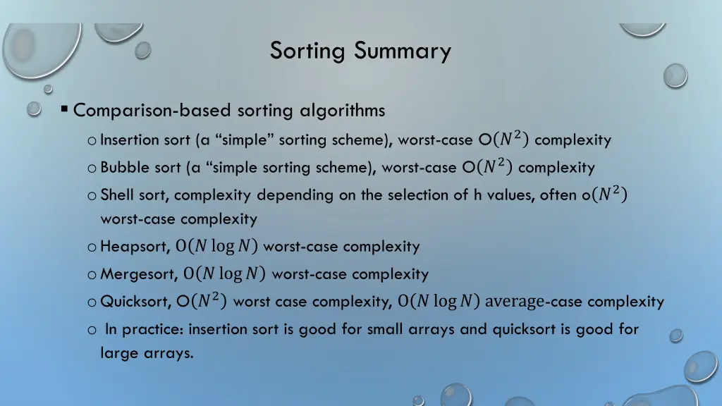 sorting summary 1