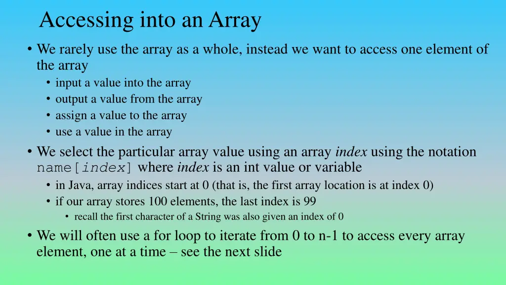 accessing into an array