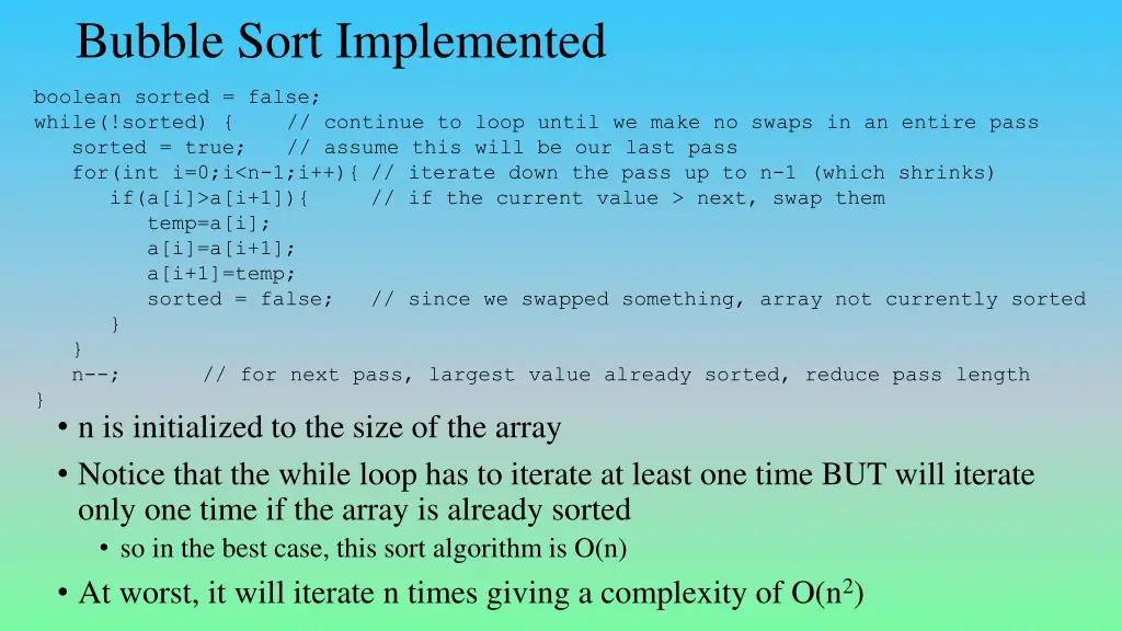 bubble sort implemented