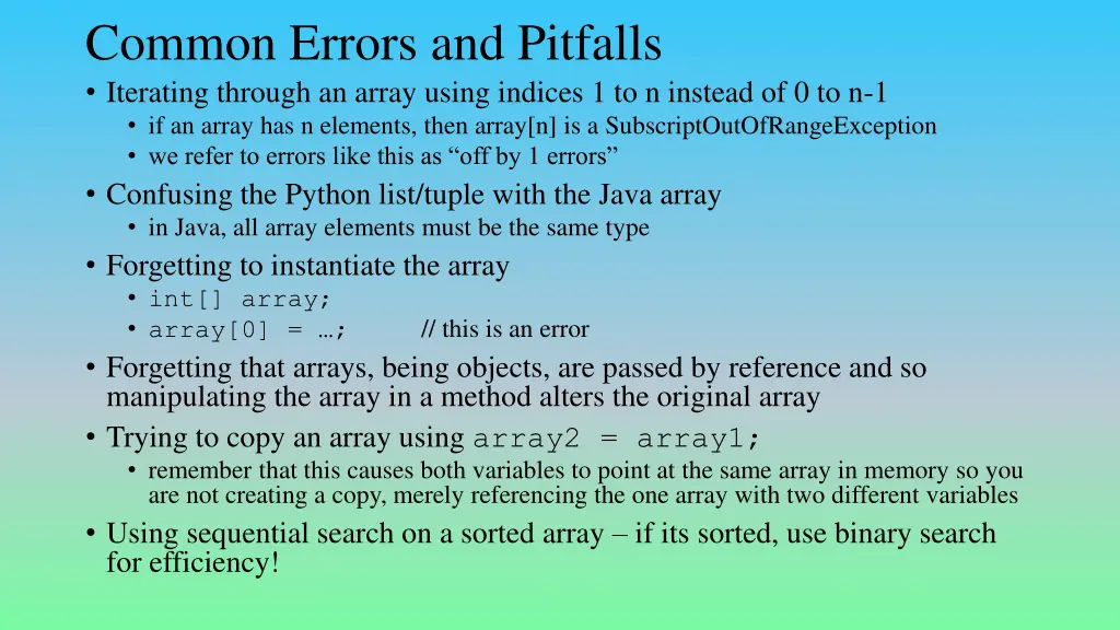 common errors and pitfalls iterating through