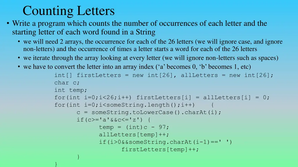 counting letters write a program which counts