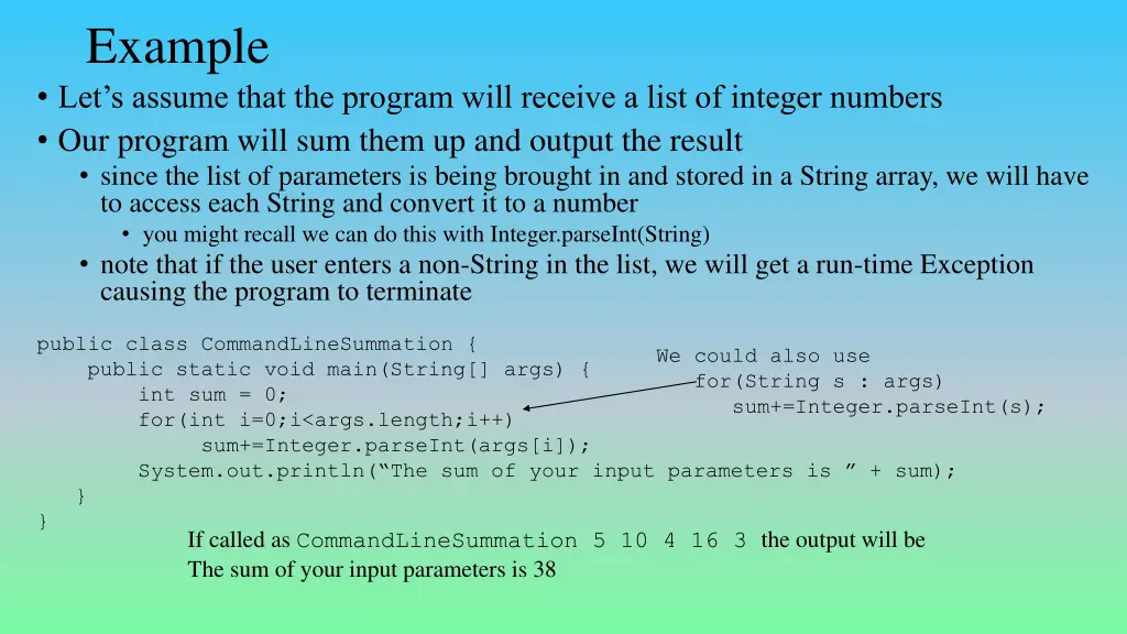 example let s assume that the program will
