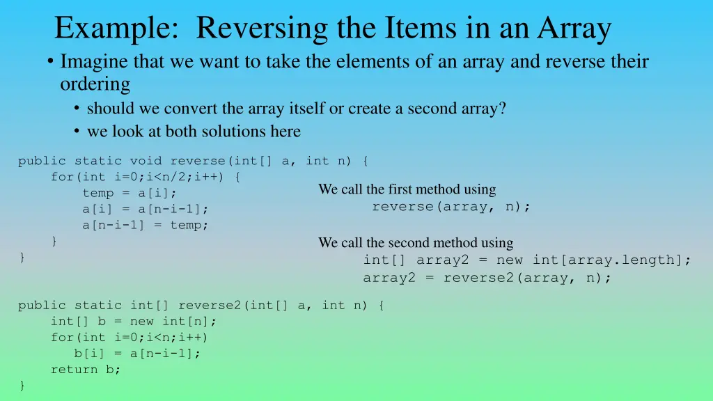 example reversing the items in an array imagine