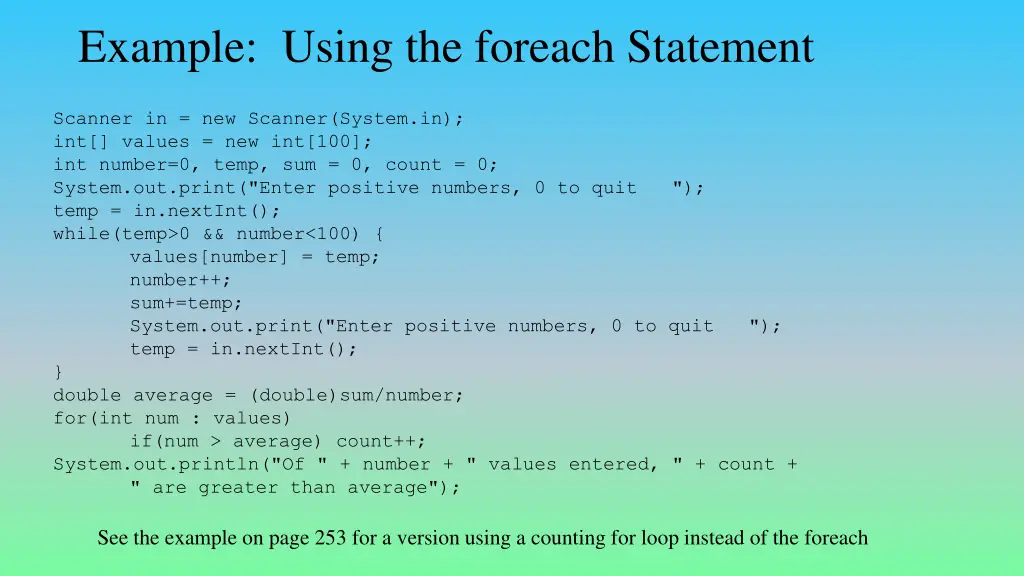 example using the foreach statement