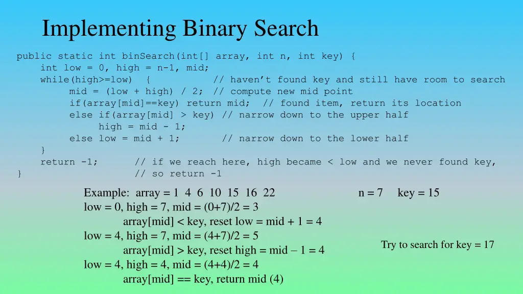 implementing binary search