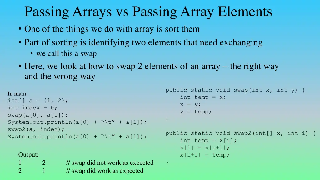 passing arrays vs passing array elements