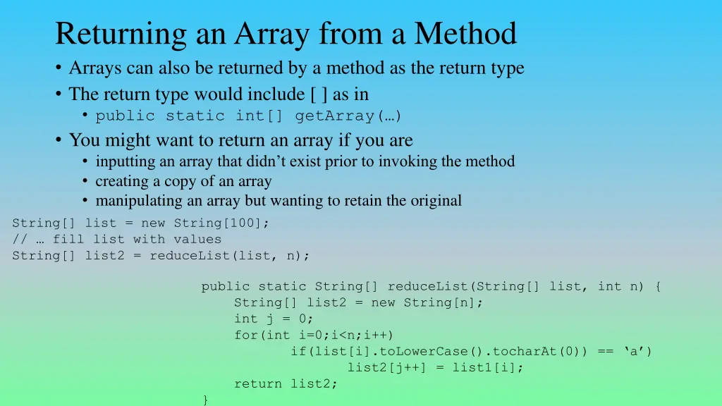 returning an array from a method arrays can also