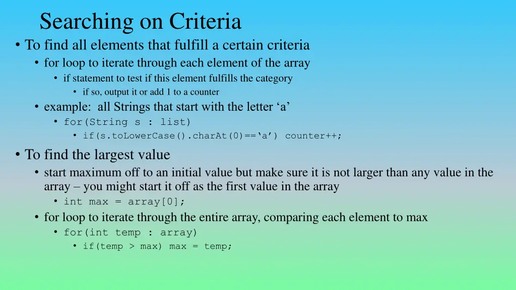 searching on criteria to find all elements that