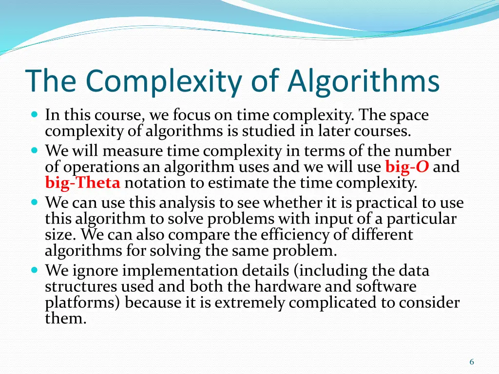 the complexity of algorithms in this course