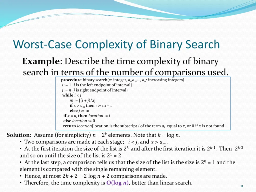 worst case complexity of binary search