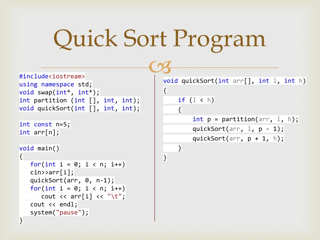 quick sort program