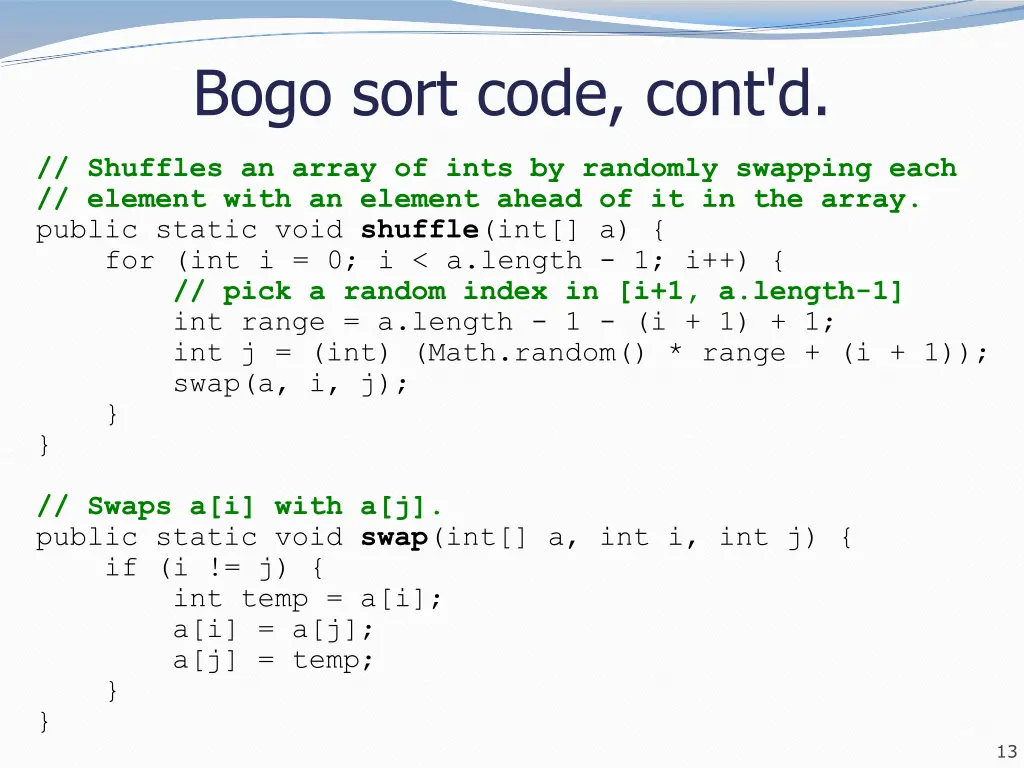 bogo sort code cont d