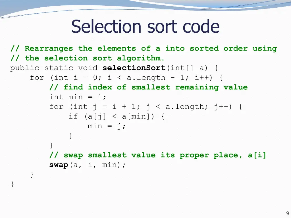 selection sort code