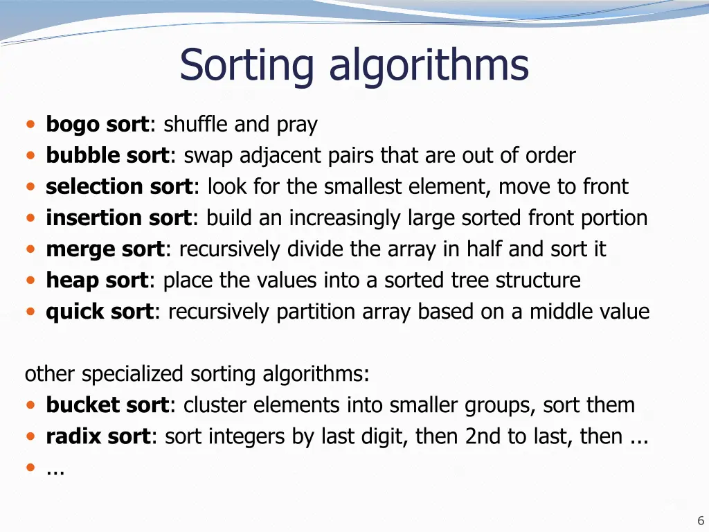 sorting algorithms