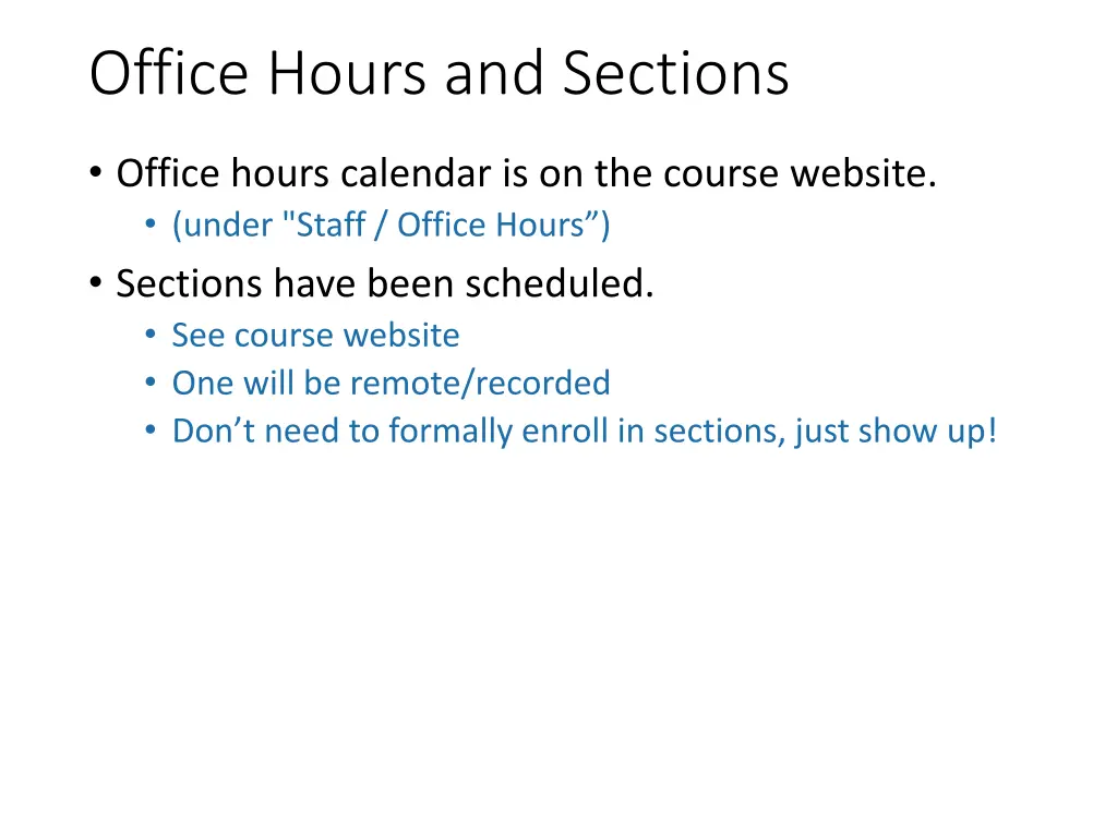 office hours and sections