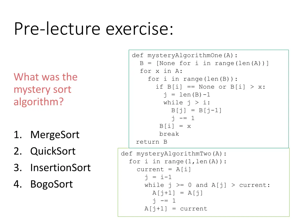 pre lecture exercise
