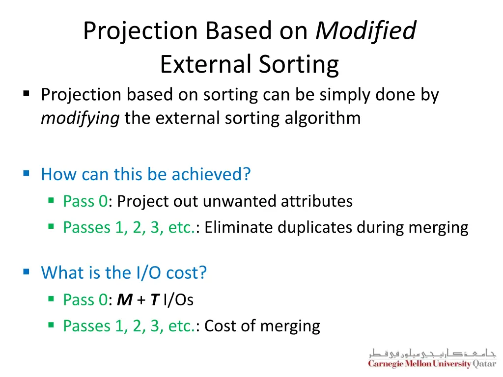 projection based on modified external sorting