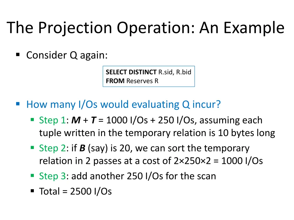 the projection operation an example