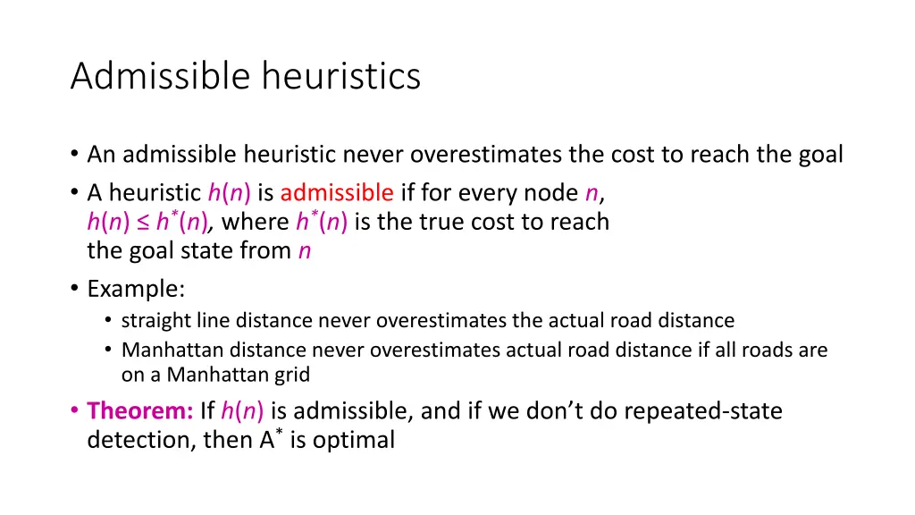 admissible heuristics