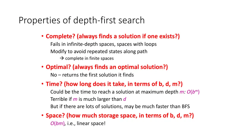 properties of depth first search