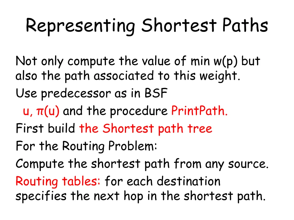 representing shortest paths