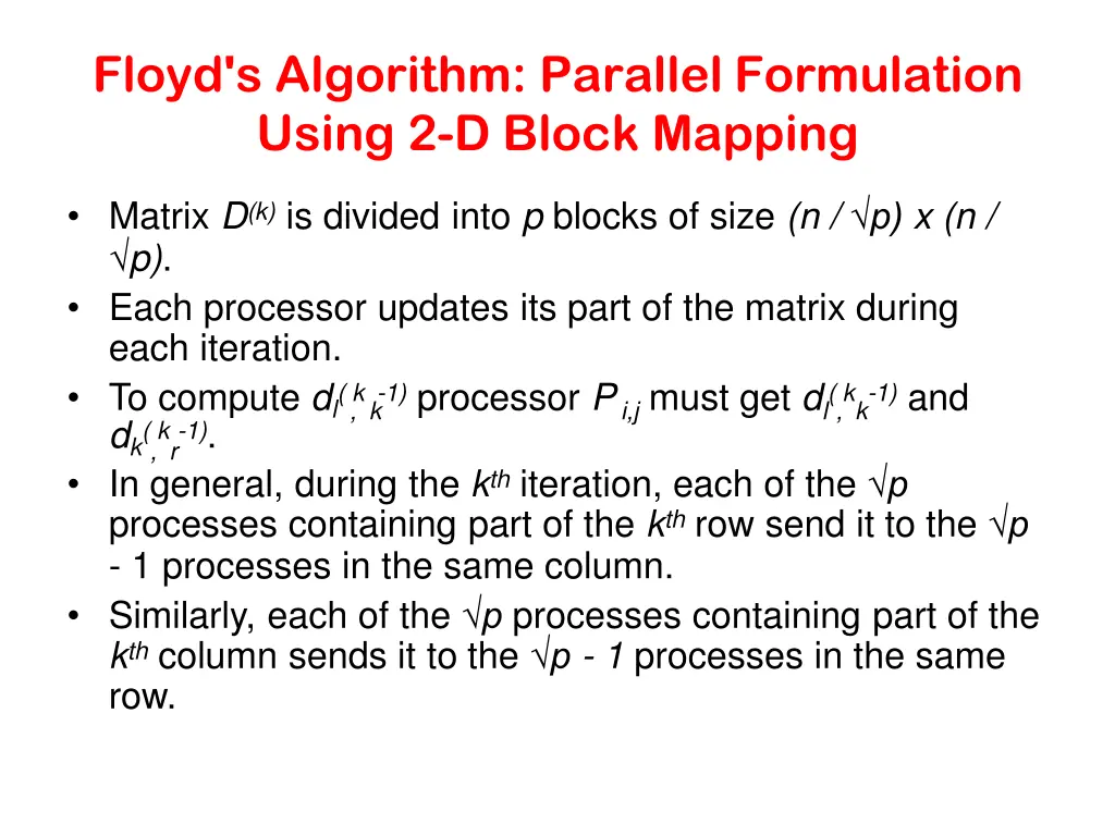 floyd s algorithm parallel formulation using