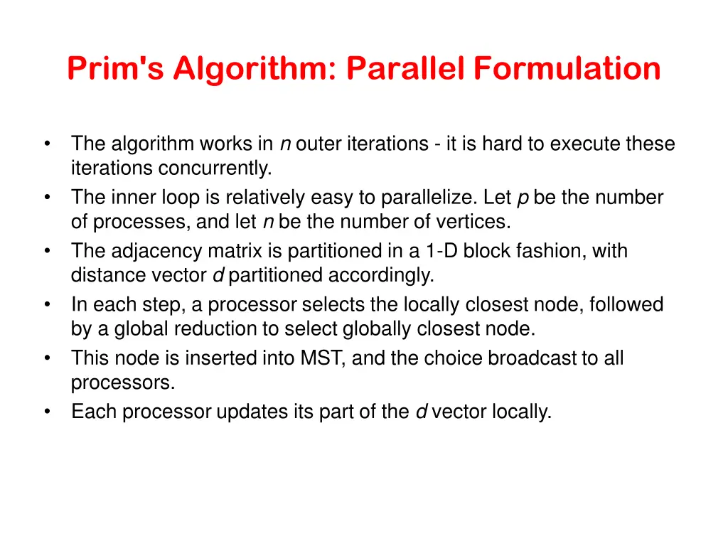 prim s algorithm parallel formulation
