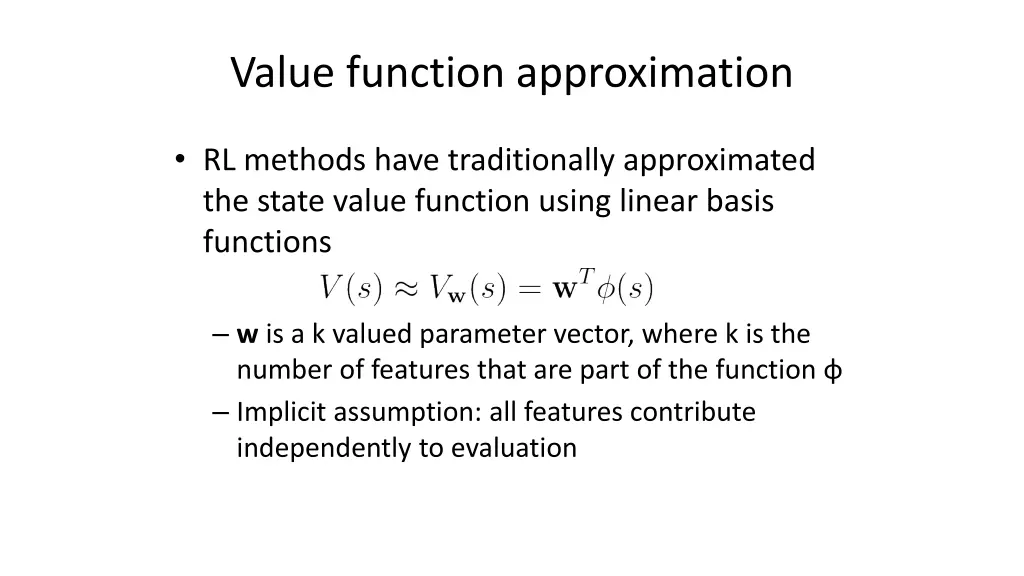 value function approximation