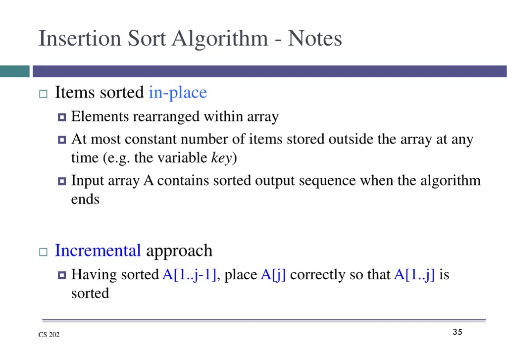 insertion sort algorithm notes