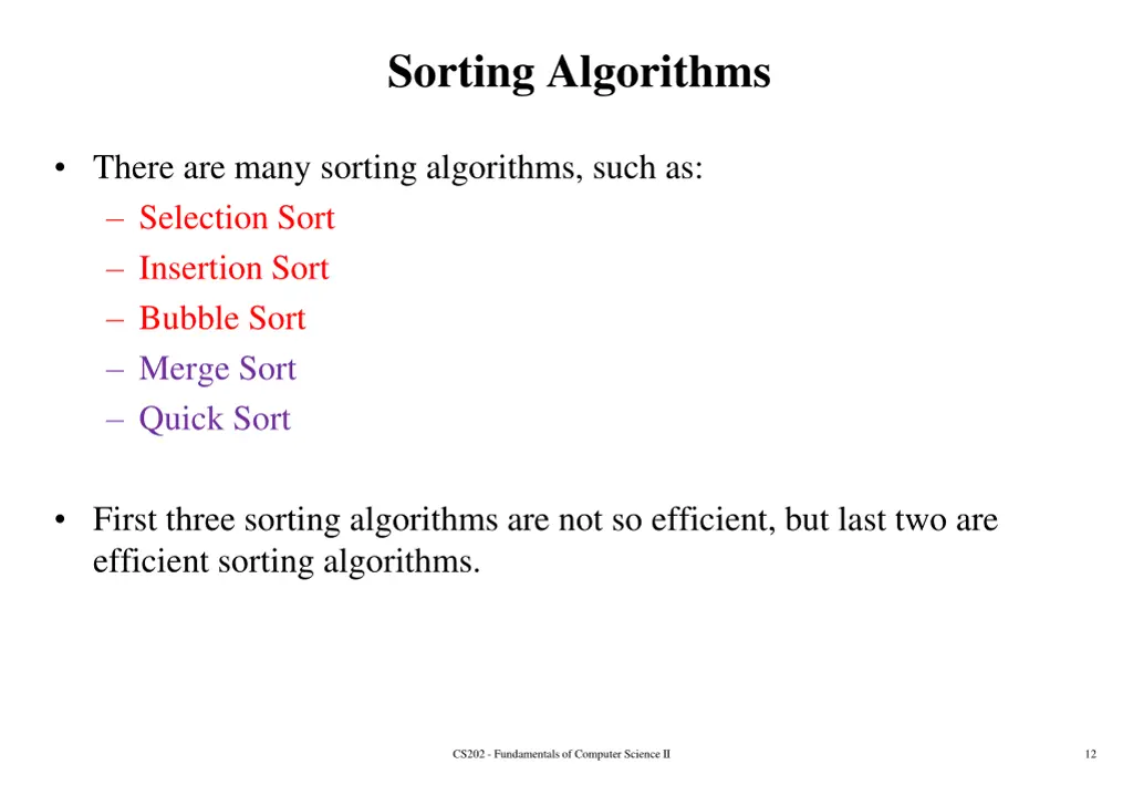 sorting algorithms