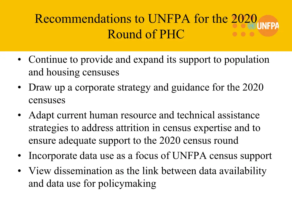 recommendations to unfpa for the 2020 round of phc