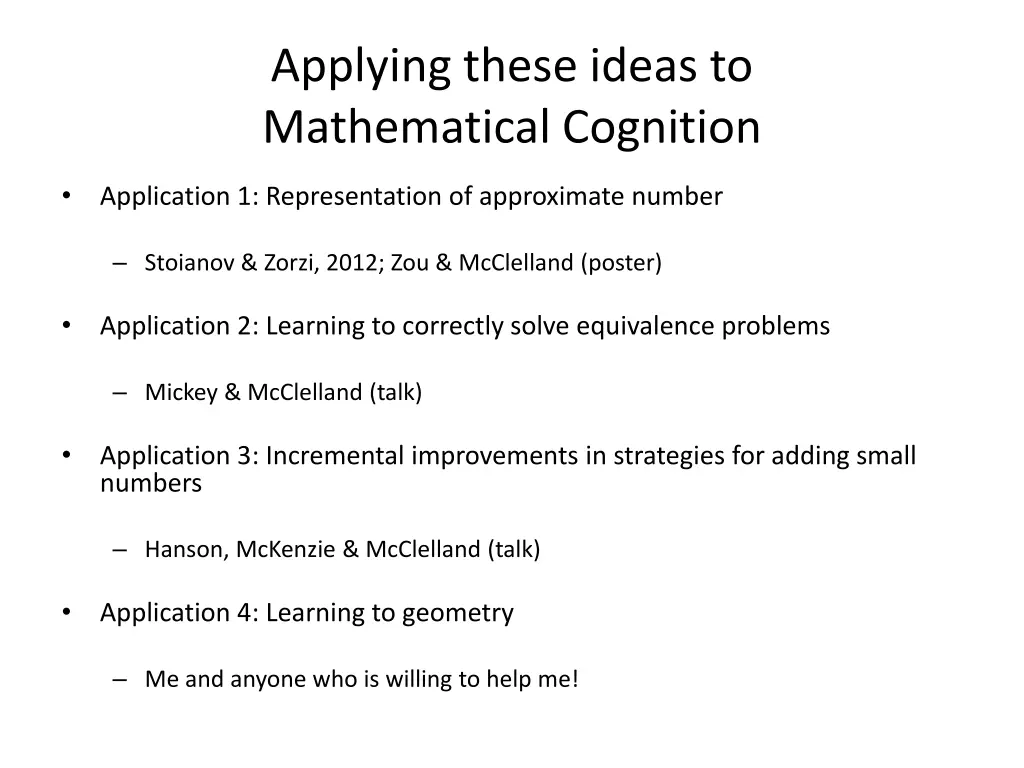 applying these ideas to mathematical cognition