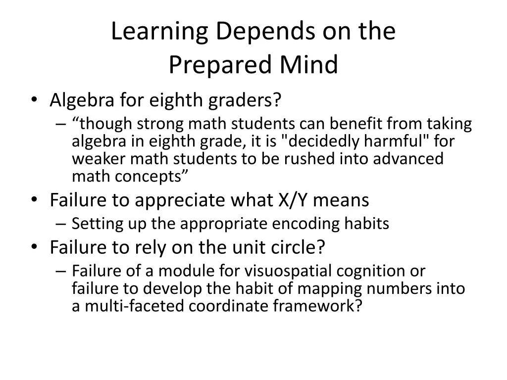 learning depends on the prepared mind algebra