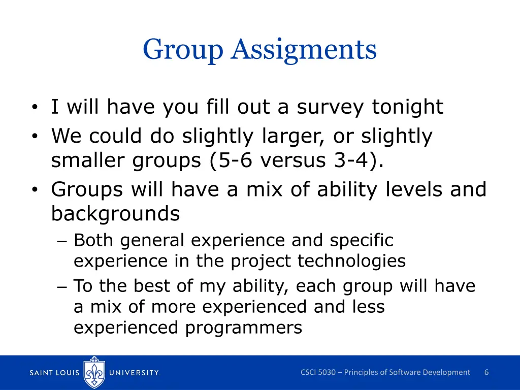 group assigments
