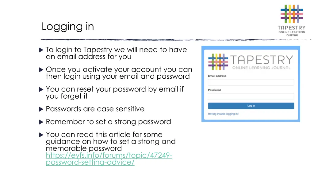 logging in