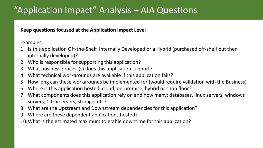 application impact analysis aia questions