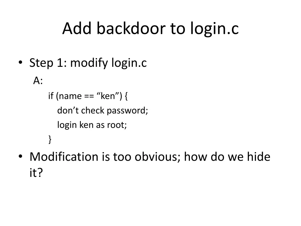 add backdoor to login c