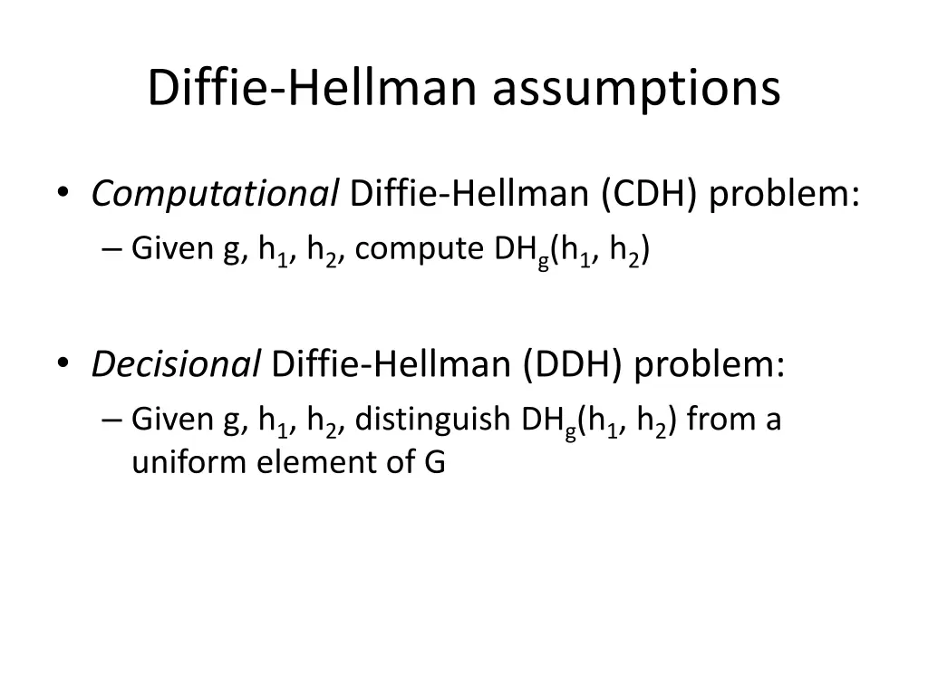 diffie hellman assumptions