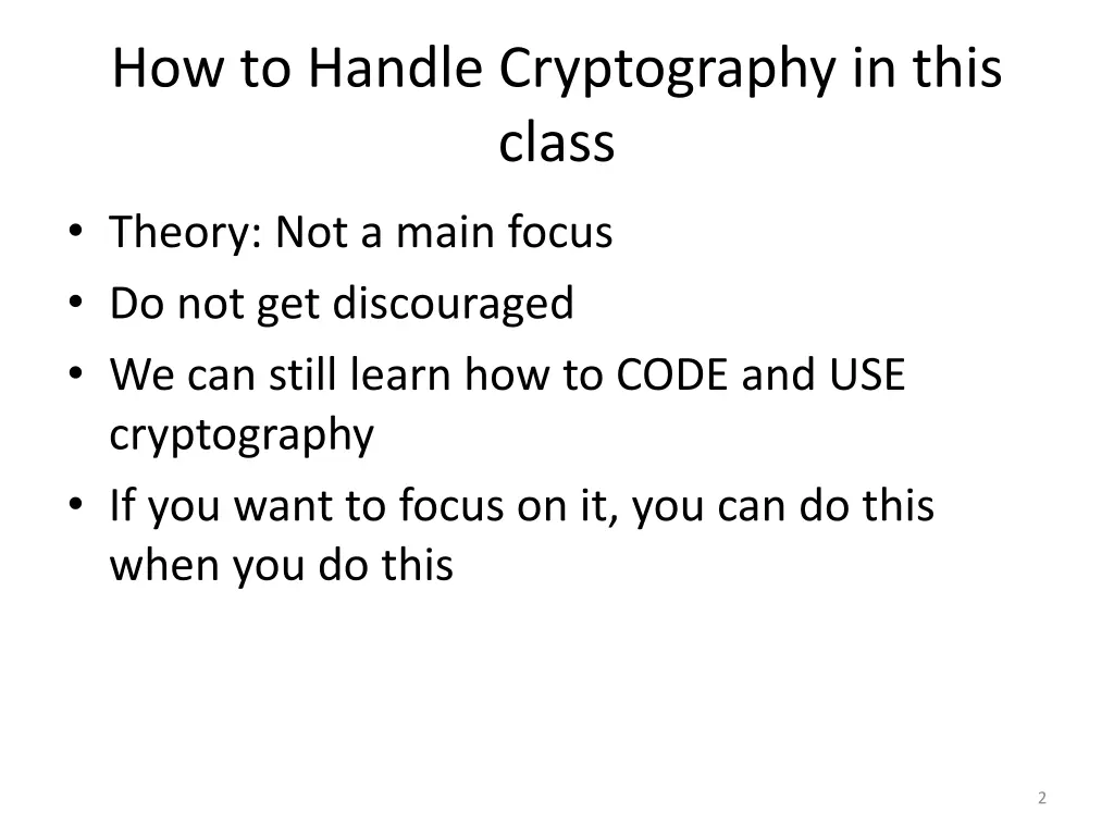how to handle cryptography in this class