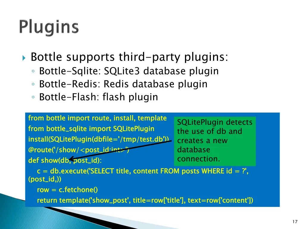 bottle supports third party plugins bottle sqlite