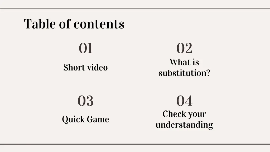 table of contents